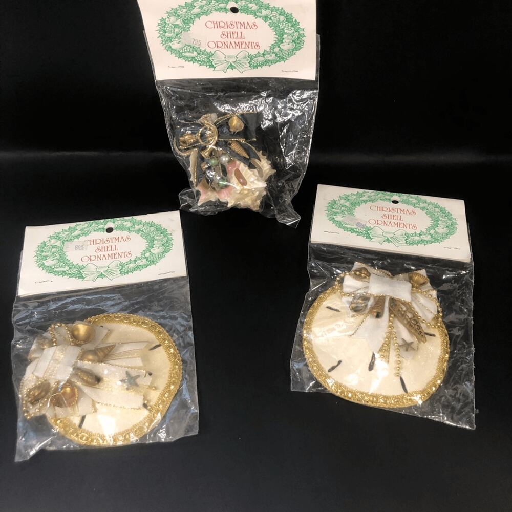 vtg seashell‎ christmas ornaments 1 murex 2 sand dollars glitter Beach Tropical